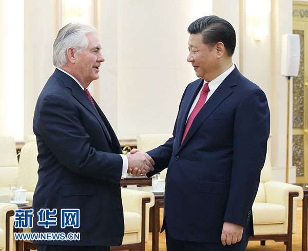 3月19日，国家主席习近平在北京人民大会堂会见美国国务卿蒂勒森。新华社记者　姚大伟　摄