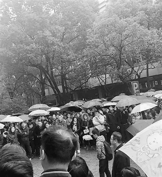 上周日，不少人杭州的朋友圈都在发这种“家长冒雨陪考希望杯”的图片，场面热闹堪比高考。