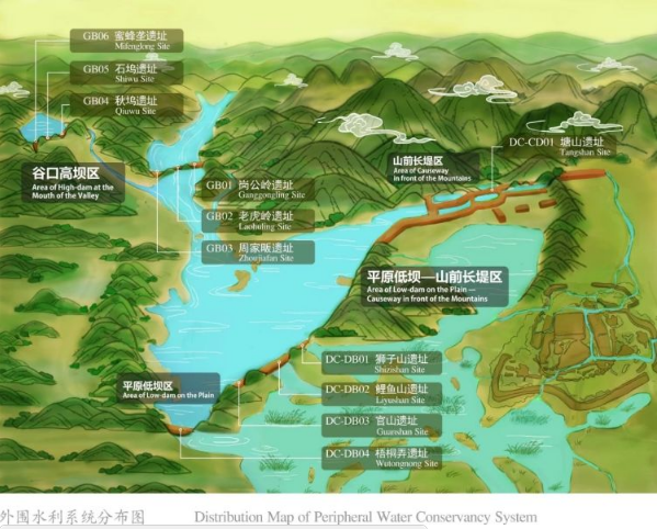 外围水利系统分布图(图片由杭州良渚遗址管理区管理委员会提供)