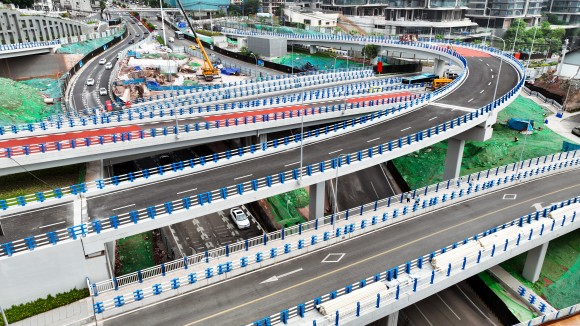 蚂蟥梁立交改造项目建设中。重庆城投建设公司供图 华龙网发