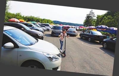 净月潭内机动车很多