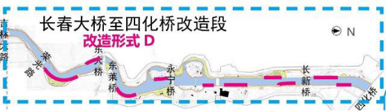 沿河区域的紫色线条部分为方案D的实施区域