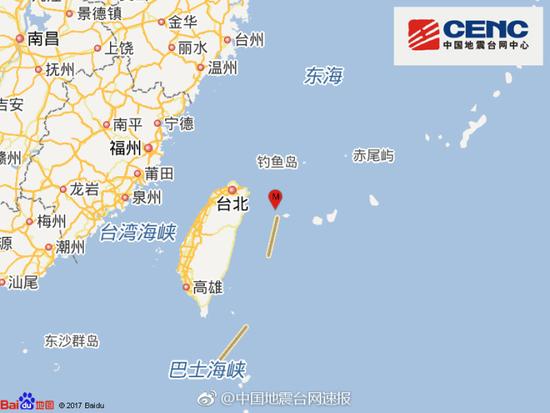 台湾宜兰县海域发生4.4级地震 震源深度12千米